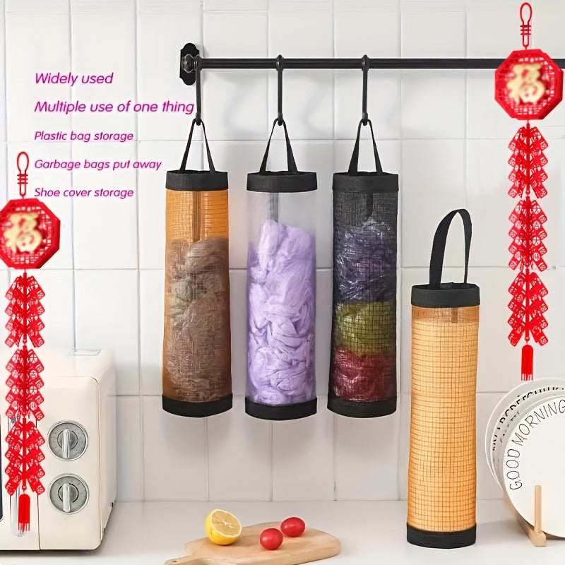 Plastic Bag Organizer 1/10pcs, Hanging Mesh Storage Dispenser, Foldable, Breathable, Washable Hanging Trash Bag Holder, Multiple Colors Available, Suitable for Kitchen Plastic Bag Storage