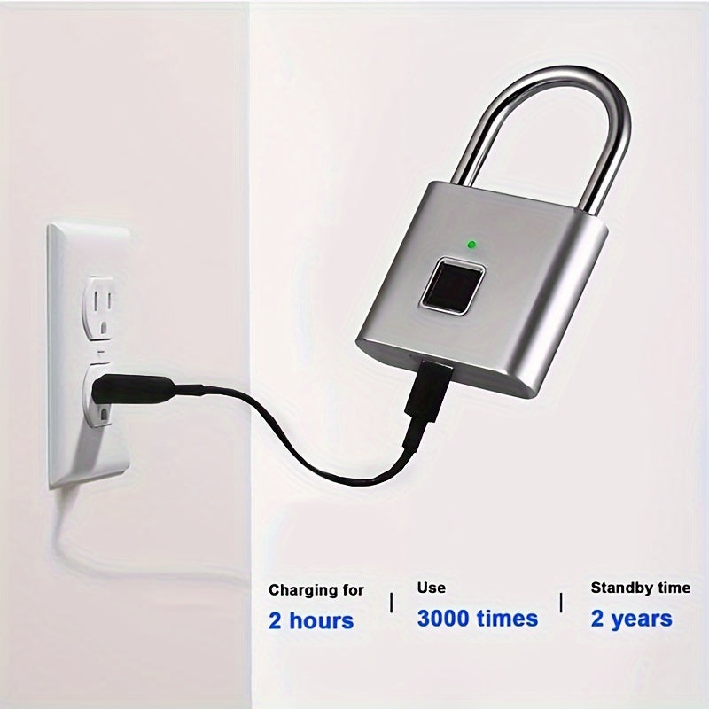 Compact Smart Fingerprint Padlock - Waterproof, Keyless Security, USB Rechargeable, Lightweight Aluminum - Ideal for Luggage, Suitcases & Backpacks