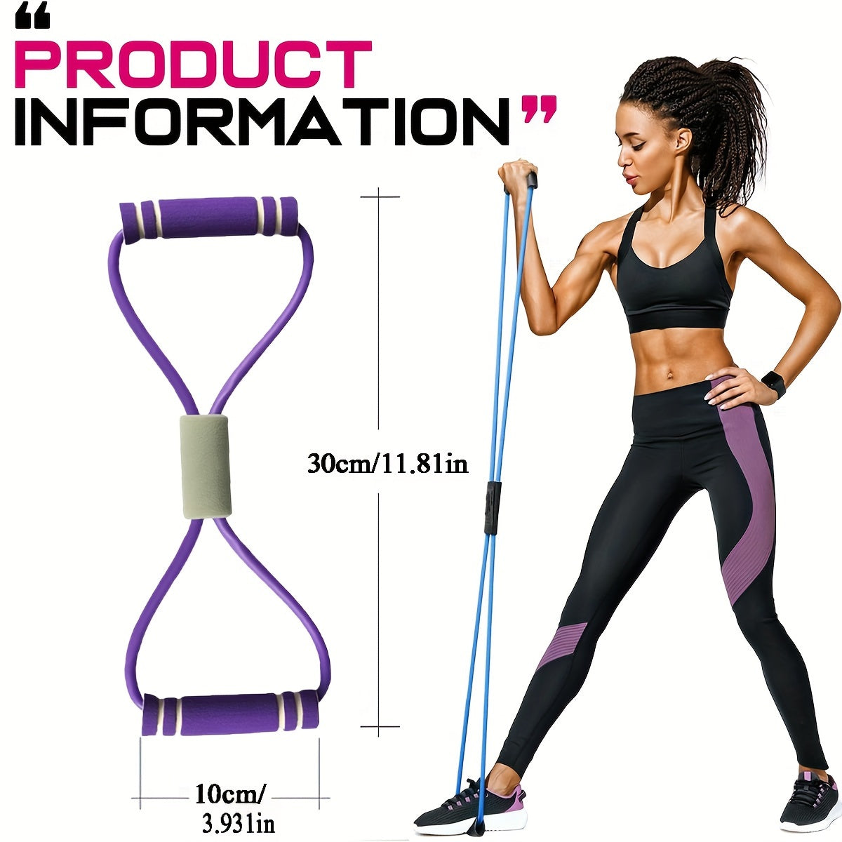8-Shaped TPE Tension Belt with Handles - Elastic Yoga Resistance Band for Chest Expansion, Arm & Leg Stretching, Workout, Yoga, Pilates - Stackable, Medium Tension, Perfect for Beginners
