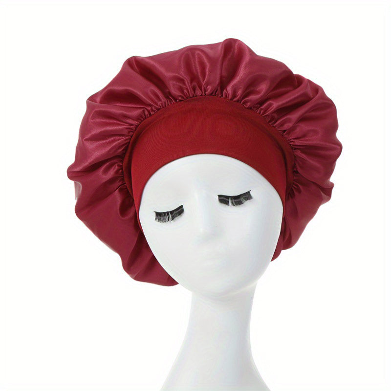 1pc Silky Satin Bonnet for Curly Hair - Wide Band Night Sleep Cap for Girls and Women - Soft and Comfortable Hair Cover for Sleeping and Styling