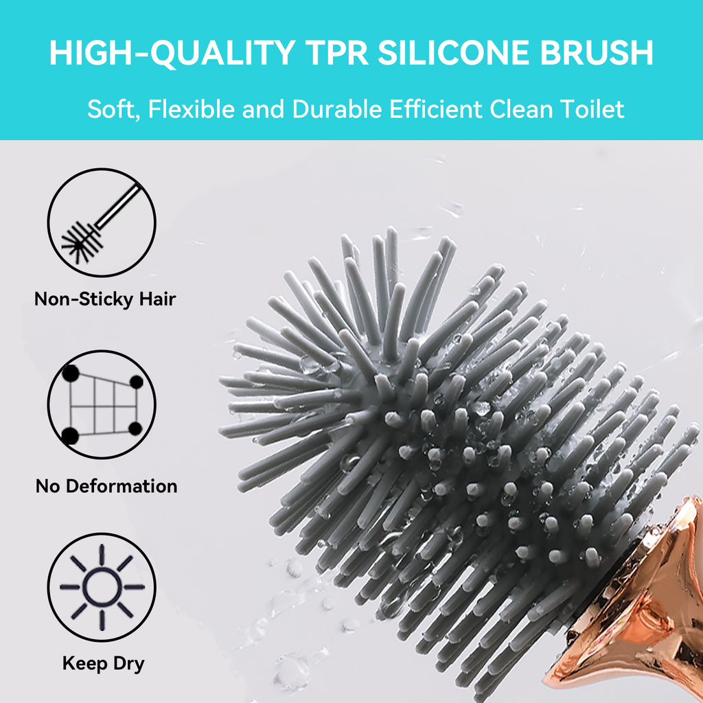 Aokala Toilet Brush and Holder, Elegant Silicone Toilet Bowl Brush Set with Ergonomic Long Handle, Modern Bathroom Decor Cleaning Accessories, Durable, Deep Cleaning Christmas gifts/Halloween gifts! - Black & White