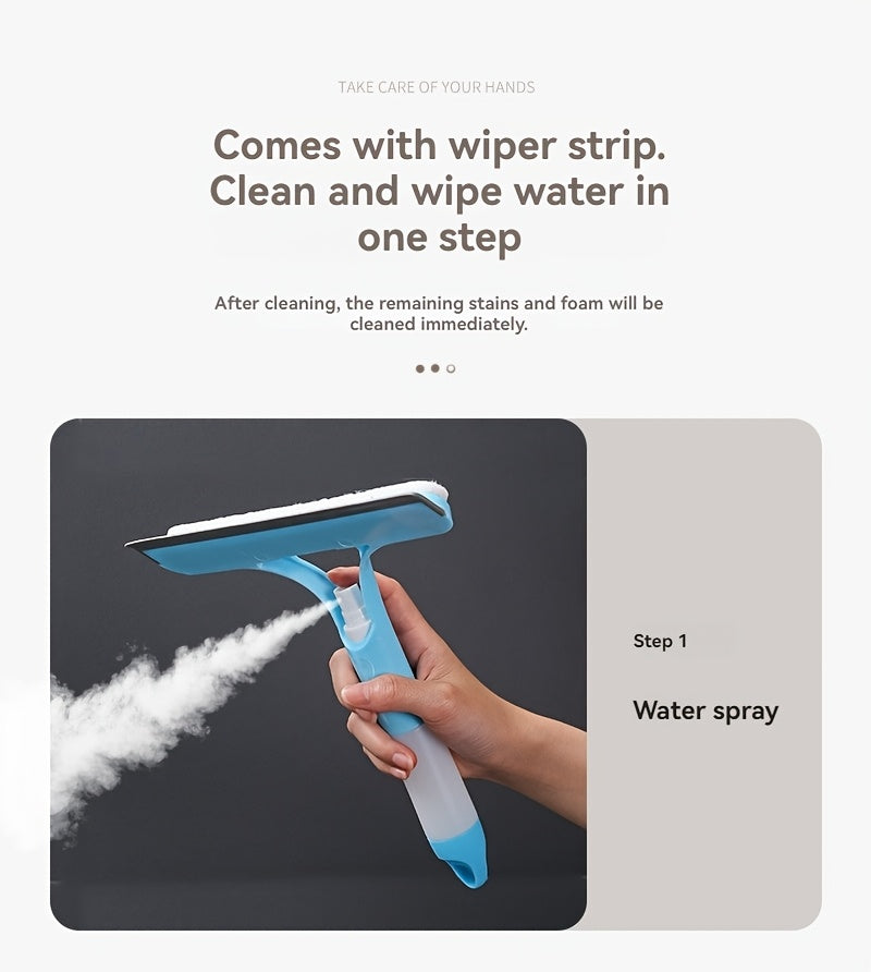 [Glass Cleaning Tool] 3-In-1 Multi-Functional Glass Cleaning Tool with Sprinkler, Polypropylene (PP) Plastic, for Bathroom, Kitchen, Living Room, Bedroom, Toilet - Efficient Mirror And Window Scraper