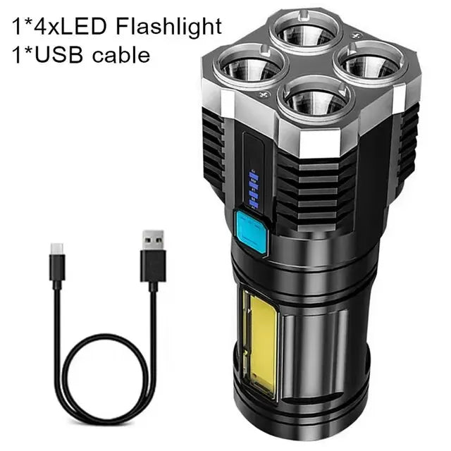 4 LED Mini Flashlight Rechargeable Powerful Portable Torch High Lumens Outdoor Camping Night Flashlights Built in Battery