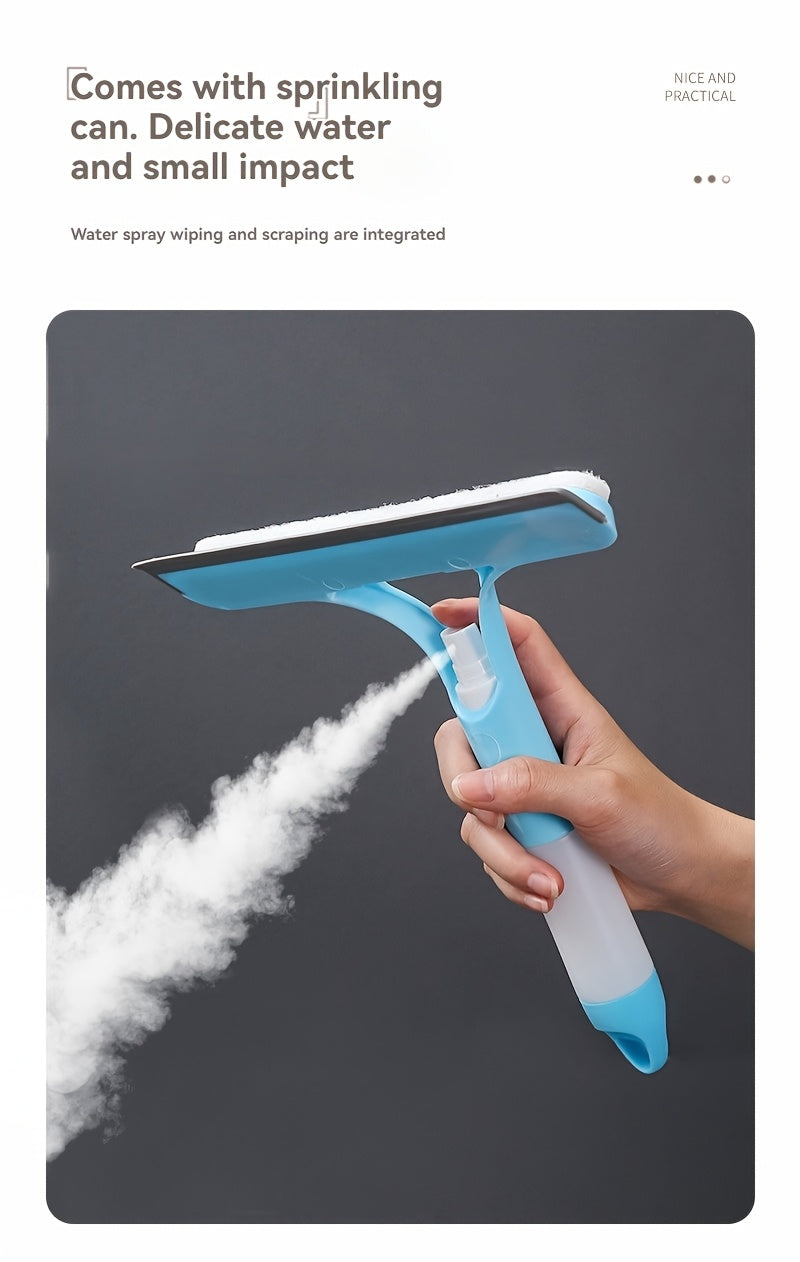 [Glass Cleaning Tool] 3-In-1 Multi-Functional Glass Cleaning Tool with Sprinkler, Polypropylene (PP) Plastic, for Bathroom, Kitchen, Living Room, Bedroom, Toilet - Efficient Mirror And Window Scraper